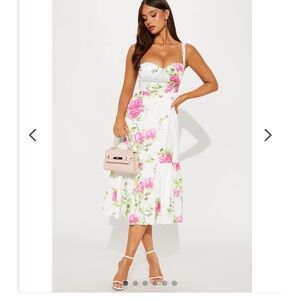 NEVER WORN‎ Fresh Roses Satin Floral Midi Dress - Multi Color